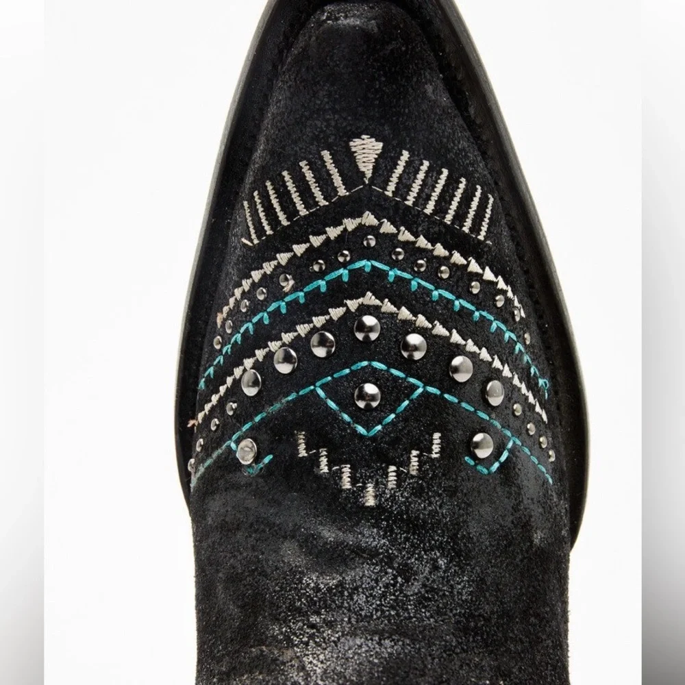 CORRAL EMBROIDERED AND CRYSTAL Black and Turquoise Eagle FRINGE WESTERN BOOTS - Picture 4 of 16